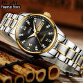 【ZOSR】 Relo Buy 1 Take 1 couple watch for men and women automatic Date  water proof Quartz Watches Fashion Elegant Stainless Steel luminous display gold Casual Ladies wristwatch. 