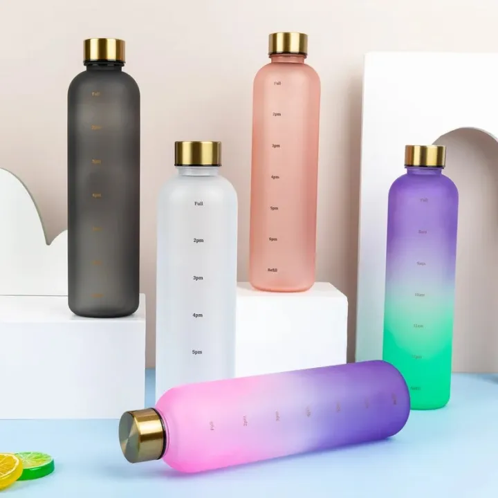 ISTOVO Waterfles Met Tijdsmarkering – 1 Liter, Roze, Herbruikbaar, Sportfles Met Motiverende Maatstrepen