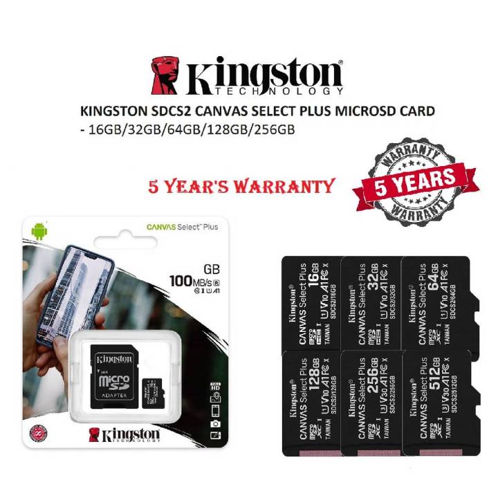 Memory Card Kingston 100% Original 32,64,128 GB microSD Canvas Select Memory Card with Adapter Best Price (5 Years Replacement Warranty)