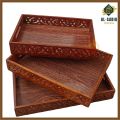 AL-SADIQ TRADERS |  Wooden Serving Tray Set of 3 Wooden High Quality Trays with handles Different Sizes Solid Bamboo Wood Serving Trays for Tea Coffee Food Platter Household Kitchen Multipurpose Use customized. 
