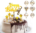Acrylic Happy birthday / Engagement / Anniversary with stars Gold / Silver and Multicolor Cake Topper Acrylic Cake Toppers Happy Birthday Cake Topper Cake Decoration Party Supplies for Children or Adults Various Cupcake Topper. 