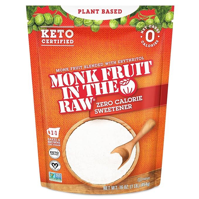 MONK FRUIT IN THE RAW, Keto-Certified Zero Calorie Sweetener with Erythritol, 0 Net Carbs, 16 OZ. Bag (1 Pack) 454gm