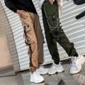 Women Men Cargo Pants Chain Pockets Ankle Trousers High Waist Chain Hip-hop Punk Black Harem Pants Streetwear. 