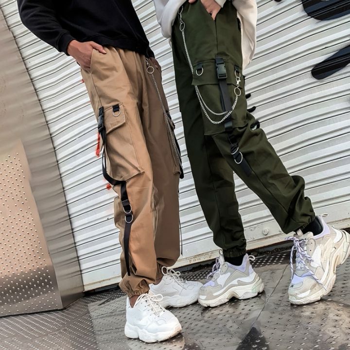Women%20Men%20Cargo%20Pockets%20Ankle%20Trousers%20High%20Waist%20Chain%20Hip-hop%20Punk%20Black%20Harem%20Pants%20Streetwear%20-%20Image%204