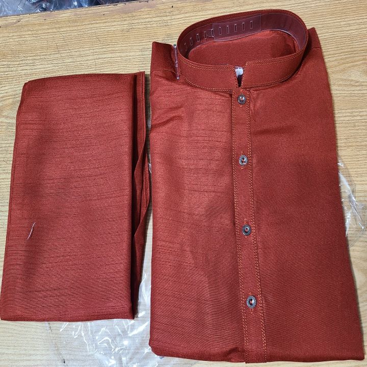 Red Kameez Shalwar For Men's Kameez Trouser Raw Silk Fabric Double Pocket Qameez & Trouser for Event