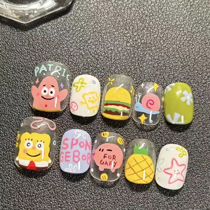 Xiaohongshu wears the same handmade nails, short cuties, high-end hand-painted nail stickers, graffiti-style sponge babies