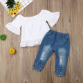 Baby Girl Outfits Sets Lace Shirt T-shirt Tops+Long Pants Jeans Clothes Set. 