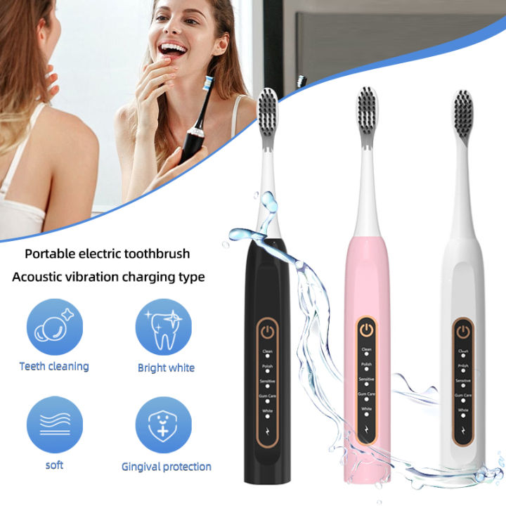 HOT】 Portable And Rechargeable Intelligent High-Frequency Sound Wave  Vibration Electric Toothbrush For Adult And Child Couples | Daraz.pk