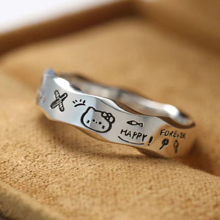 Cute Anime Couple Rings Simple Cartoon Kawaii Graffiti Wavy Edges ...