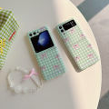 For Samsung Galaxy Z Flip 3 Z Flip 4 Z Flip 5 Mint Green Checkered Pink Bow Case Phone Strap Mobile Phone lanyard Phone Case. 