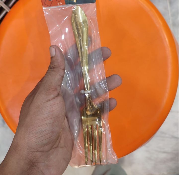 6 Pcs Golden Color Forks Stainless Steel Random Designs