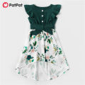 【ETOP】 Family Look Mommy and Me Floral Printed Ruffle Stitching Solid Dresses-Z. 