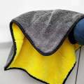 MICRO FIBER 40cm * 40 cm CLOTH DOUBLE SIDE TOWEL ( YELLOW AND GRAY).. 
