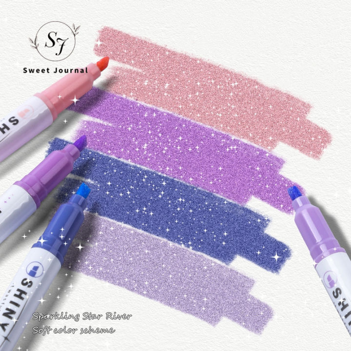 Sweet Journal 4PCS Shiny Pen Glitter Highlighters Planner Journaling Fluorescent Highlighter Sparkling Note-taking Highlighters Soft Color