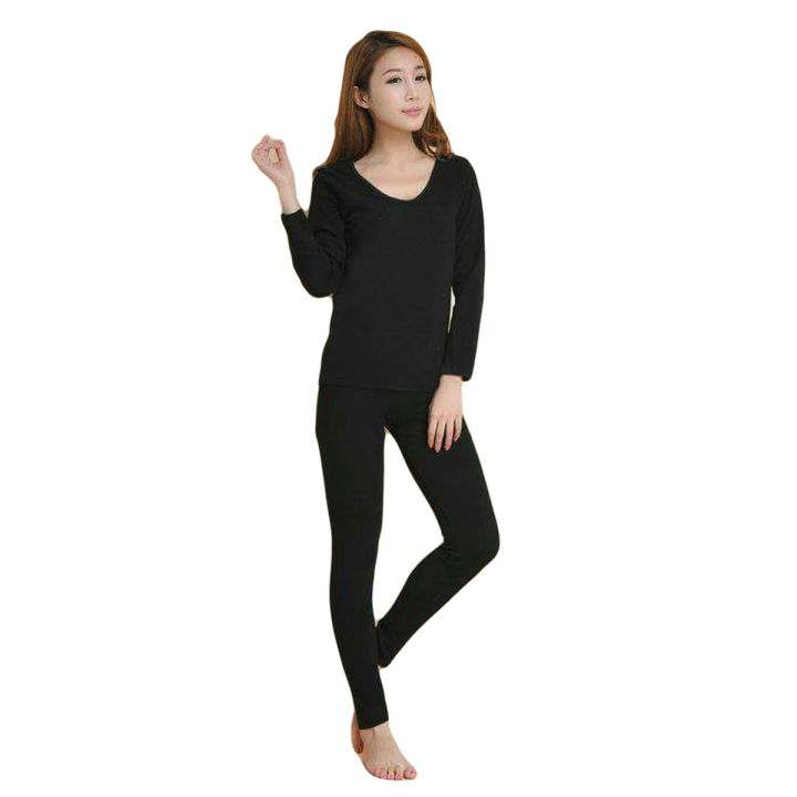 Women Ladies Girls Premium Full Body Suit Thermal Body Warmer BLACK Tight Stretchable Innerwear Winter Warm Long Johns Trouser Pajama Full Sleeve Shirt BLACK Color Daraz.pk