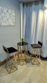 Modern Bar Stool Set With Centre Table: Versatile Z-Bar Stools in Sleek Black, Ideal for Café, Breakfast, Kitchen, and Coffee Table Use. 