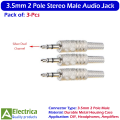 3pcs 3.5mm 2 Pole Male Audio Jack Plug Connectors with Durable Metal Case for Headphones & DIY Audio Projects by Electrica. 