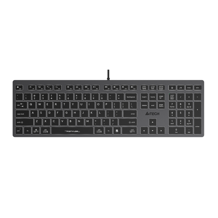 A4tech Fstyler FX60 Illuminate Scissor Switch Keyboard - Backlit - Wired Keyboard - Grey