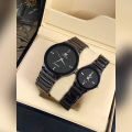Pack Of 2 - Black Stainless Steel Analog Couple Watch for men watch for girl with box. 