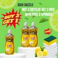 Buy 2 Get 1 Free with 3 Sponge Free | Dish Dazzle Dishwashing Liquid 500ml | Pack of 3 with 3 Sponge. 
