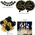 Black Happy Birthday Fancy Decoration Set With Banner , Balloons , Birthday Candles & Special Foil Balloons. 