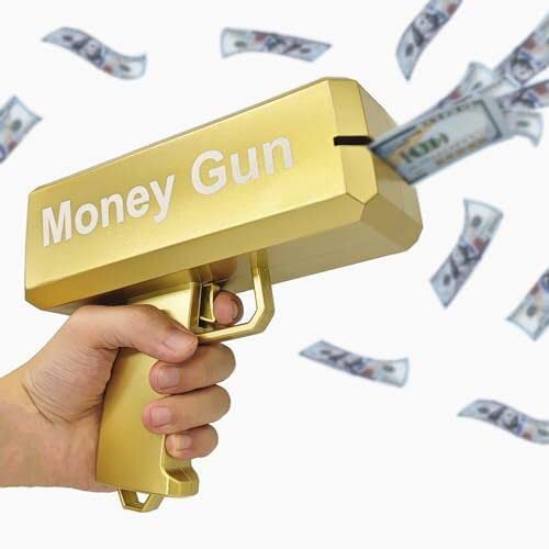 Cash Gun Golden Money Gun Stress Reducer Anti-Anxiety Toy(Gold) Guns & Darts (Gold) cell operating.