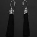 retro simple long earrings ear studs female wild art style - black. 