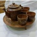 Creative Wooden Tea Set, Wooden Handicraft Tea Cup Teapot Set, Carving wooden 5 Cup and kettle Set.. 
