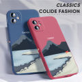 Hontinga for Samsung Galaxy A12 5G / 4G / M12 Case Mount Fuji Design Side Design Phone Case Square Edge Pattern Liquid Silicone Cases Full Cover Camera Shockproof Protective Case. 