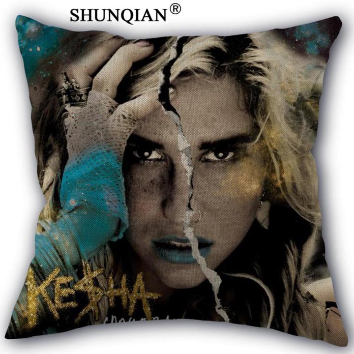 kesha Pillowcase Custom Cotton Linen Square Decorative Pillow Cases Cover Zippered 45x45cm one side