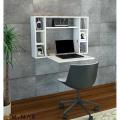 folding wall mounted desk with display shelves. 