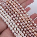 Factory price 8-9mm white purple pink color rice shape pearl beads natural freshwater pearl strand for jewelry making. 