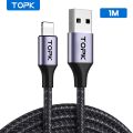 TOPK AN10 Fast Charging 0.25M 0.5M 1M 2M USB Cable For i-Phone 8-Pin Cable Metal Shell Nylon Braided High Qualit. 