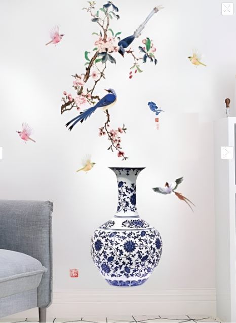 "3D Chinese Large Vase Blue Flower Wall Stickers with Romantic Floral Design – Modern Home Decor Wall Art Poster for Bedroom, Living Room, Wedding Decorations, and DIY Creative Wall Decals for Elegant Interiors"
