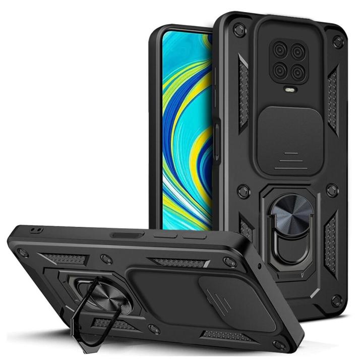 For Redmi Note9S Case Armor Ring Slide Push Pull Window Camera Protect Ring Kickstand For Redmi Note9Pro Cover