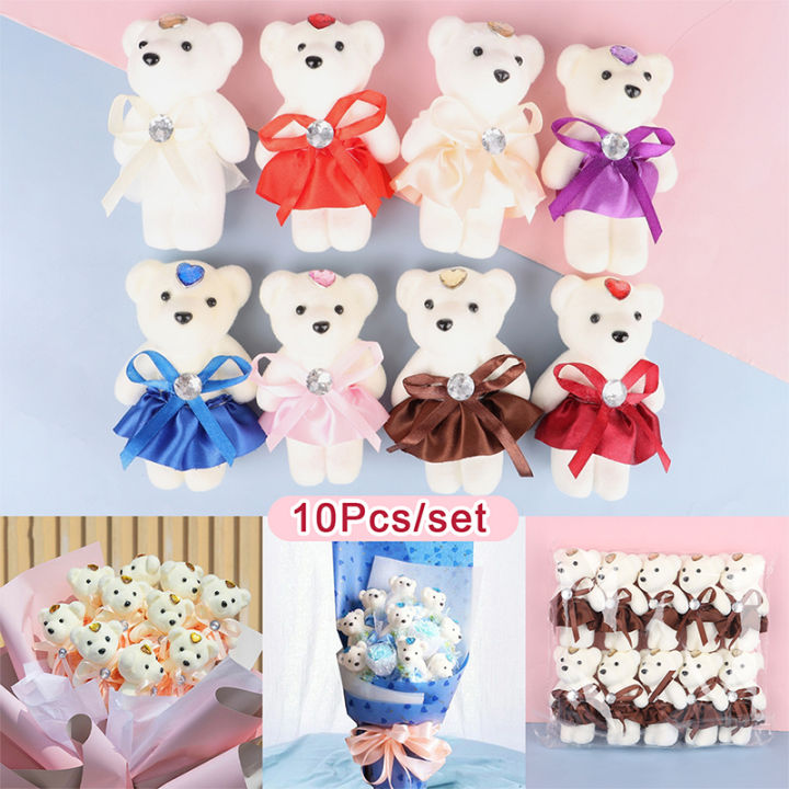 10Pcs 12cm Bear Flower Bouquet Toy Cartoon Doll Teddy Bear Bouquet Graduation Birthday Wedding Gifts Party Decor-Angelia