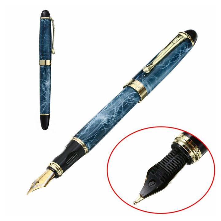 Blue Marble Chunky Medium Flex Nib Fountain Pen For Office Gift