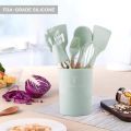 12Pcs-Silicone Kitchenware Set Kitchen Utensils Cooking Sets Non-stick Spatula Silicone Kitchen Tools with Wooden Handle Heat Resistant Non-Toxic BPA Free. 