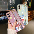 dienya For vivo Y55 5G Case With Wristband New Design Phone Case For Girl Women Thin Pattern Cartoon Doraemon Cat Shockproof Plating Silicone Casing Full Cover SoftCase Protection Cases. 