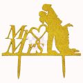 ANNIVERSARY CAKE TOPPER IN GOLDEN COLOR - MR MRS CAKE TOPPER. 