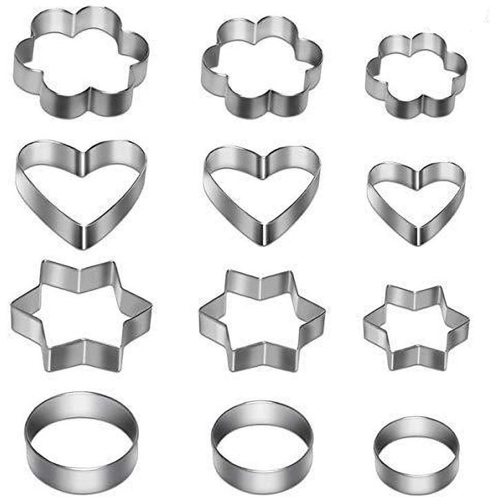 Cookie Cutters Shapes Baking Set: 12PCS Flower,Round,Heart,Star Shape Biscuit Baking Stainless Steel Metal Molds Shape Cutters for Kitchen,Baking Small Size Cookie Cutters