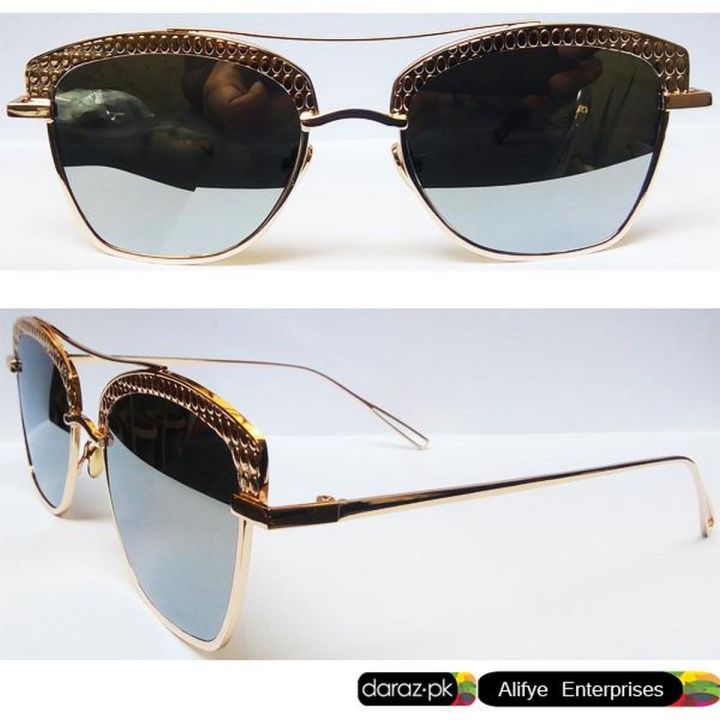Imported Optical Sun Glasses - Unisex Men Women Stainless Steel Wayfarer Dots Eyebrow Style Un Breakable Fashion Glasses - Golden Metal Frame Reflecting Silver Lens