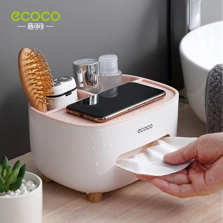 tissue box cover holder with storage, napkin tissue box, multi-function tissue box abs material storage organizer caddy for bathroom, bedroom and office, grey white