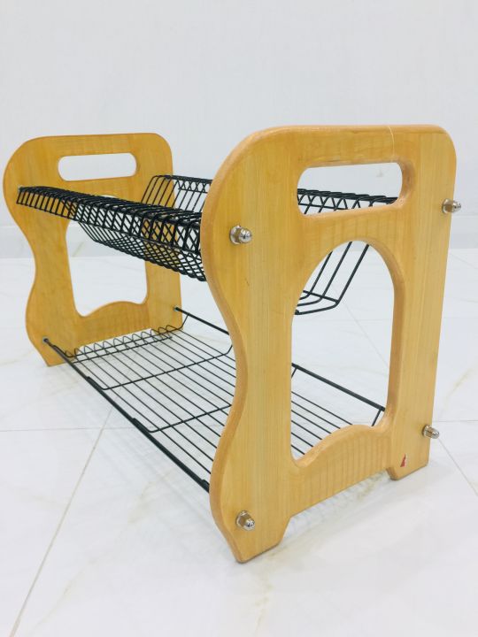 Generic%202%20Tier%20Dish%20Drainer%20With%20Wooden%20Sides-%20Brown%20-%20Image%202