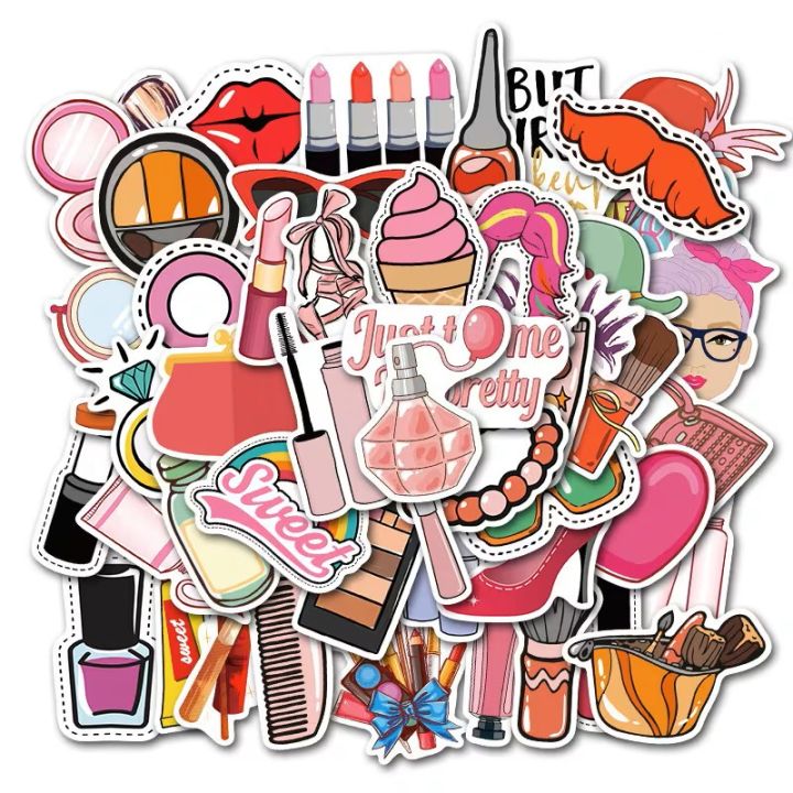 Computer Window Decals 50pcs Beautiful Cosmetic Stickers Cool Room Phone Computer Case Wall ...