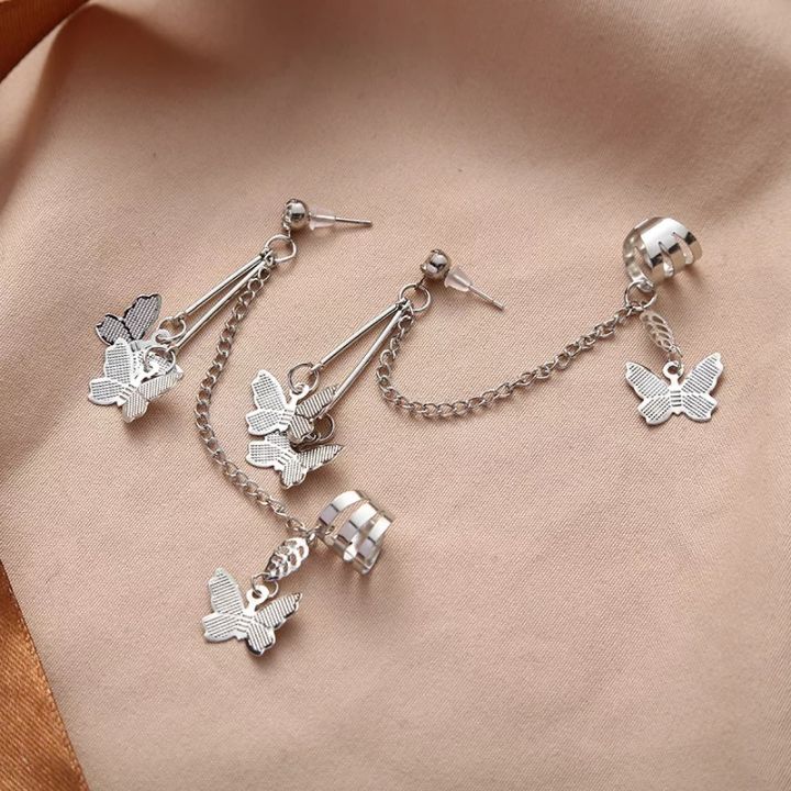 Pair%20and%201%20PCS%20of%20Butterfly%20Ear%20Cuff%20Long%20Dropping%20Pin%20Chain%20Silver%20Earring%20for%20Girls%20and%20Women%20Ear%20clip%20Earrings%20-%20Image%202