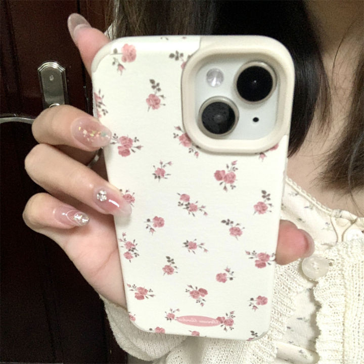 Aesthetic Cute Flower Leather Phone Case For iPhone 15 14 13 12 Pro Max 11 Lovely Floral Art Shockproof Soft Back Cover Funda