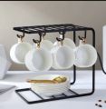 6 Hooks coffee cups rack in black,Metal Drying cups n saucer rack, Dining Table Stand Home and Kitchen Accessories. 