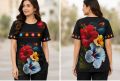 “Women Floral Printed Round Neck Half Sleeve T Shirt Casual Summer Tee”. 