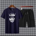 tracksuit-New Trendy King With Crown Printed stylish Round Neck Half Sleeves Casual T Shirt And Matching Short Gym Part Shirt And Jogging Short For Men And Boys. 